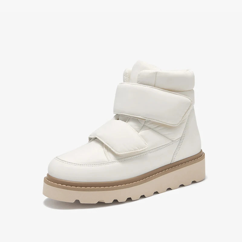 BEAUTODAY Ankle Boots Women Down Fabric Round Toe Solid Color Platform Hook and Loop Non-slip Winter Snow Boots Handmade 08064
