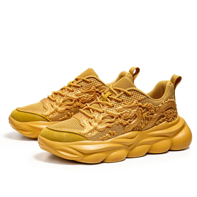 Men Casual Sneakers Cool Chinese Dragon Relief Shoes Luminous Platform Tennis Running Sport Shoe Lovers Walking Jogging Trainers