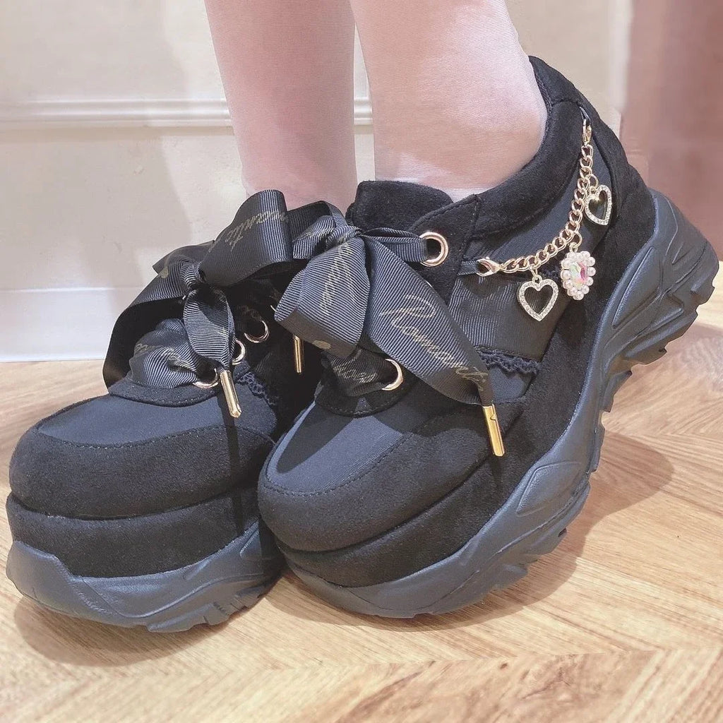Liz Japanese Heart Shape Rhinestone Pearl Mine Series Thick Bottom Platform Lolita Casual Muffin Shoes Sweet Sports Shoes