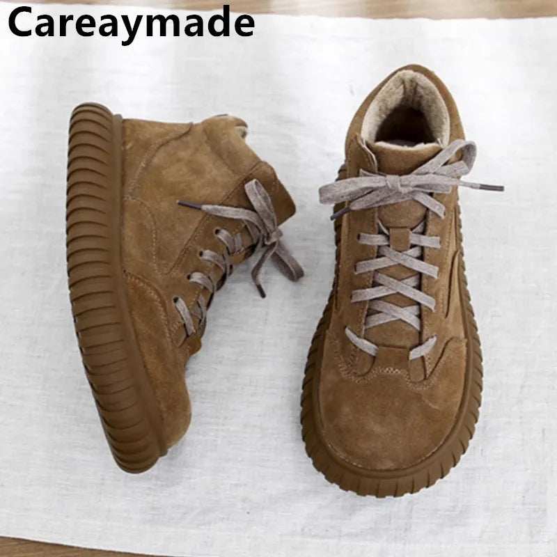 Careaymade-Wide Head Genuine Leather Women's Boots comfortable soft sole thick sole Boken warm Ankle Boots workwear short boots