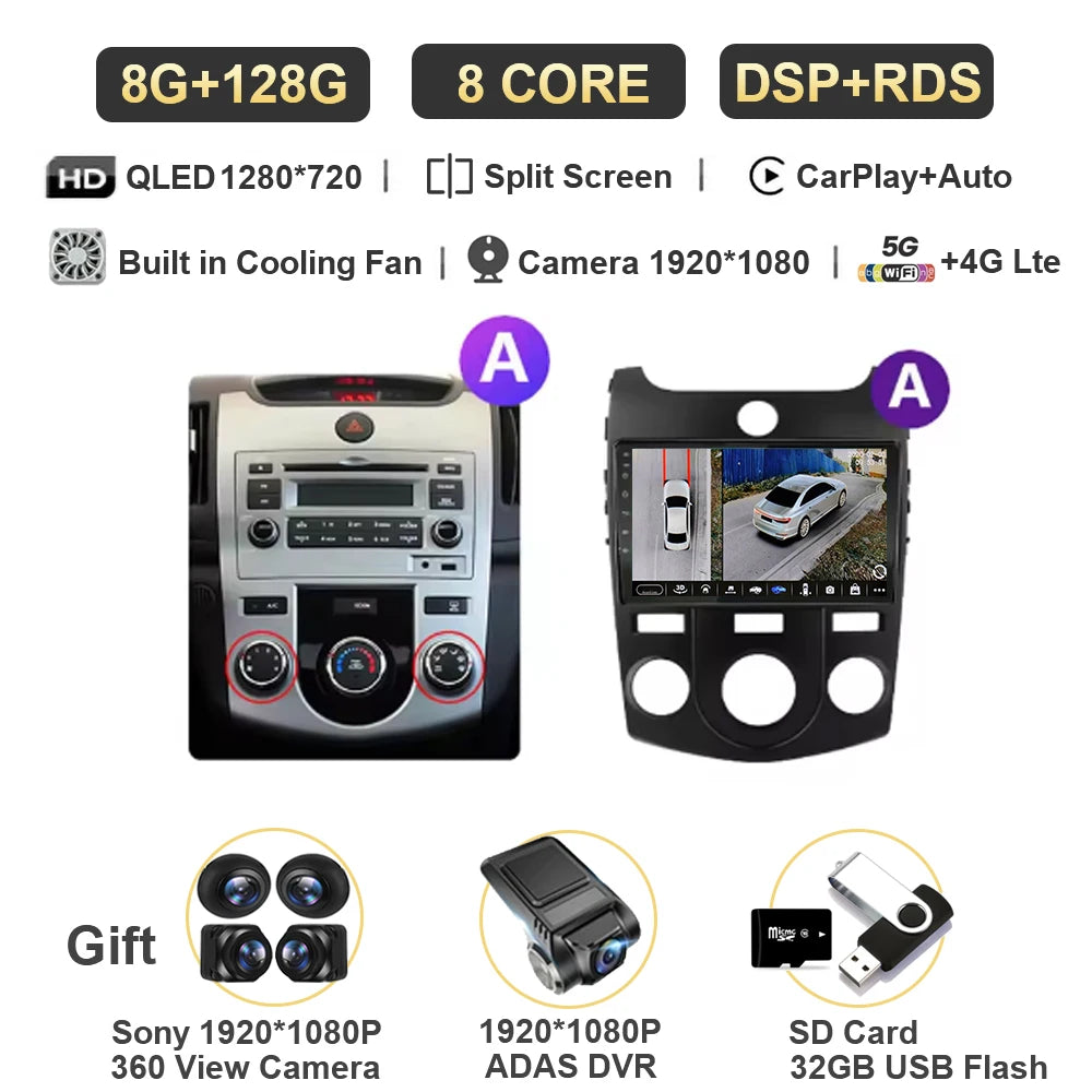 Android For KIA Forte Cerato 2 Porte Koup 2008 2009 2014 Auto Car Intelligent Systems AutoMotiveCarplay Auto Screen Wireless