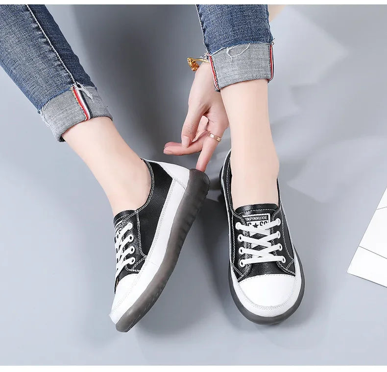 Genuine Leather Soft Sole Outdoor Summer Walking Vulcanized Shoes Women Jogging Sneakers Woman Flat Trainers Fitness Footwear