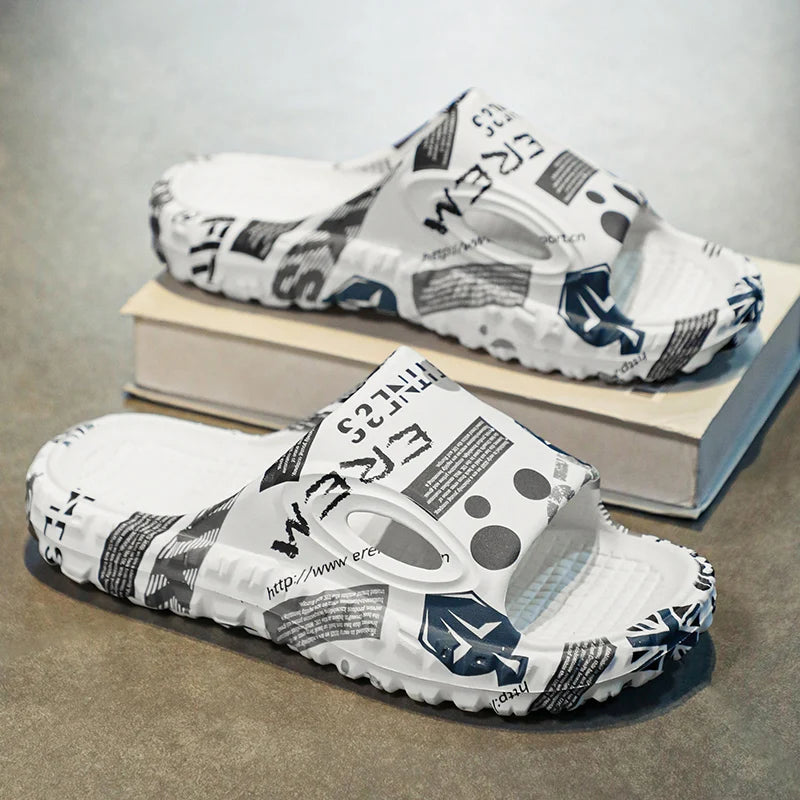 New Stylish Men Slides Shoes Indoor Comfortable Summer Male Casual Slippers Print Soft Non-slip Massage EVA Slippers Outdoor 886