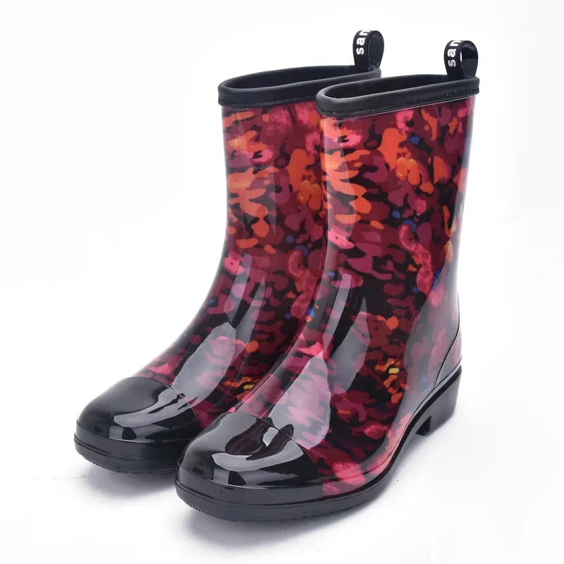 Women Boots Waterproof Ladies Ankle Boot Fashion Floral Female Shoes Spring Autumn Rainboots  High Quality 2021 Newayy6