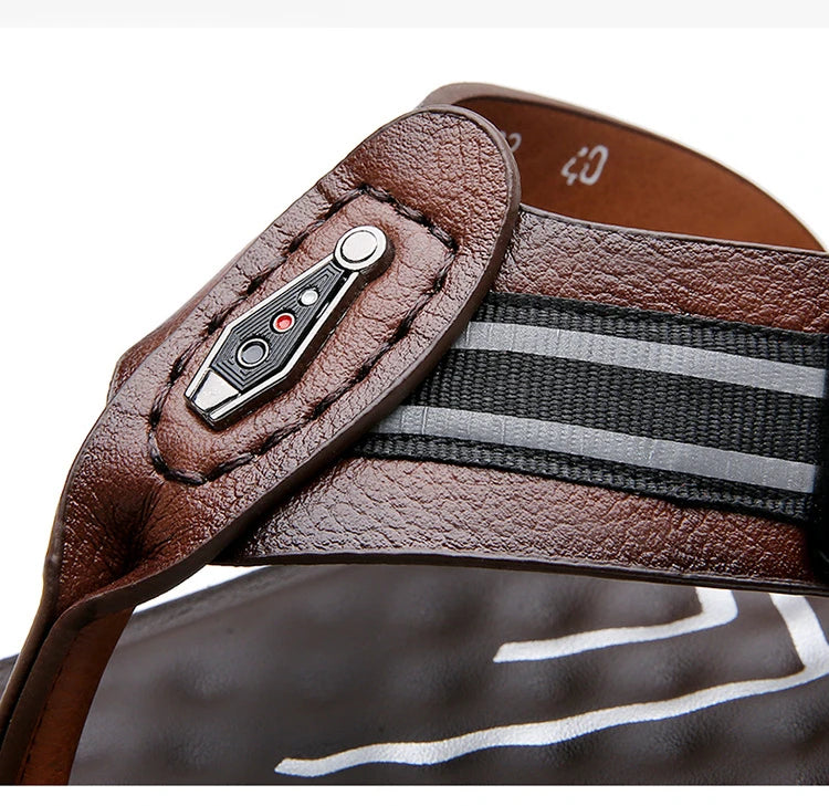 Big Size Leather Slippers for Men 2025 Summer New Designer Flip Flops Male Fashion Casual Outwear Beach Slipper Shoes Man