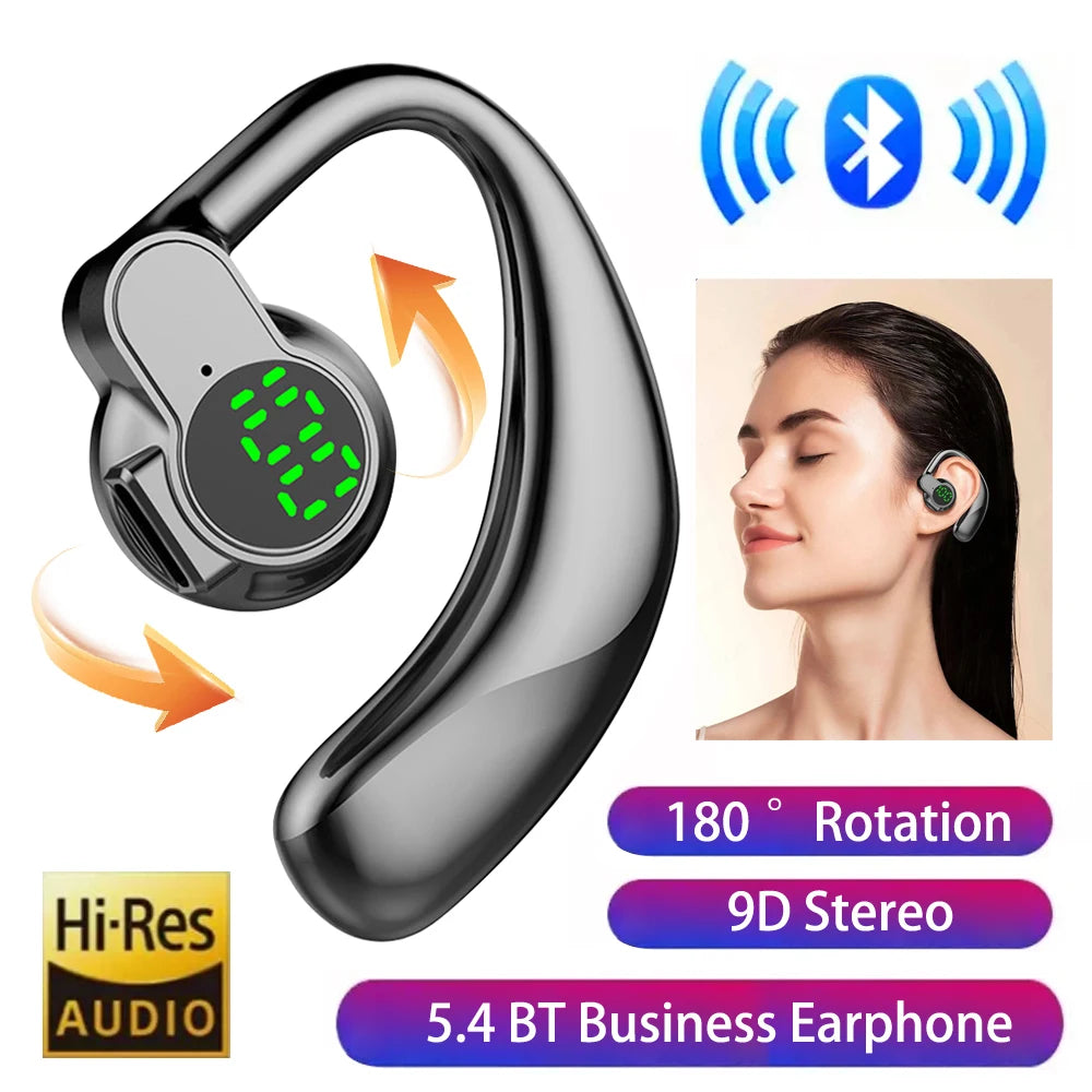Bluetooth 5.4 Wireless Headset, Long Battery Life Hanging Ears,Start Noise Reduction Digital Display Sports Sleep Music Earring