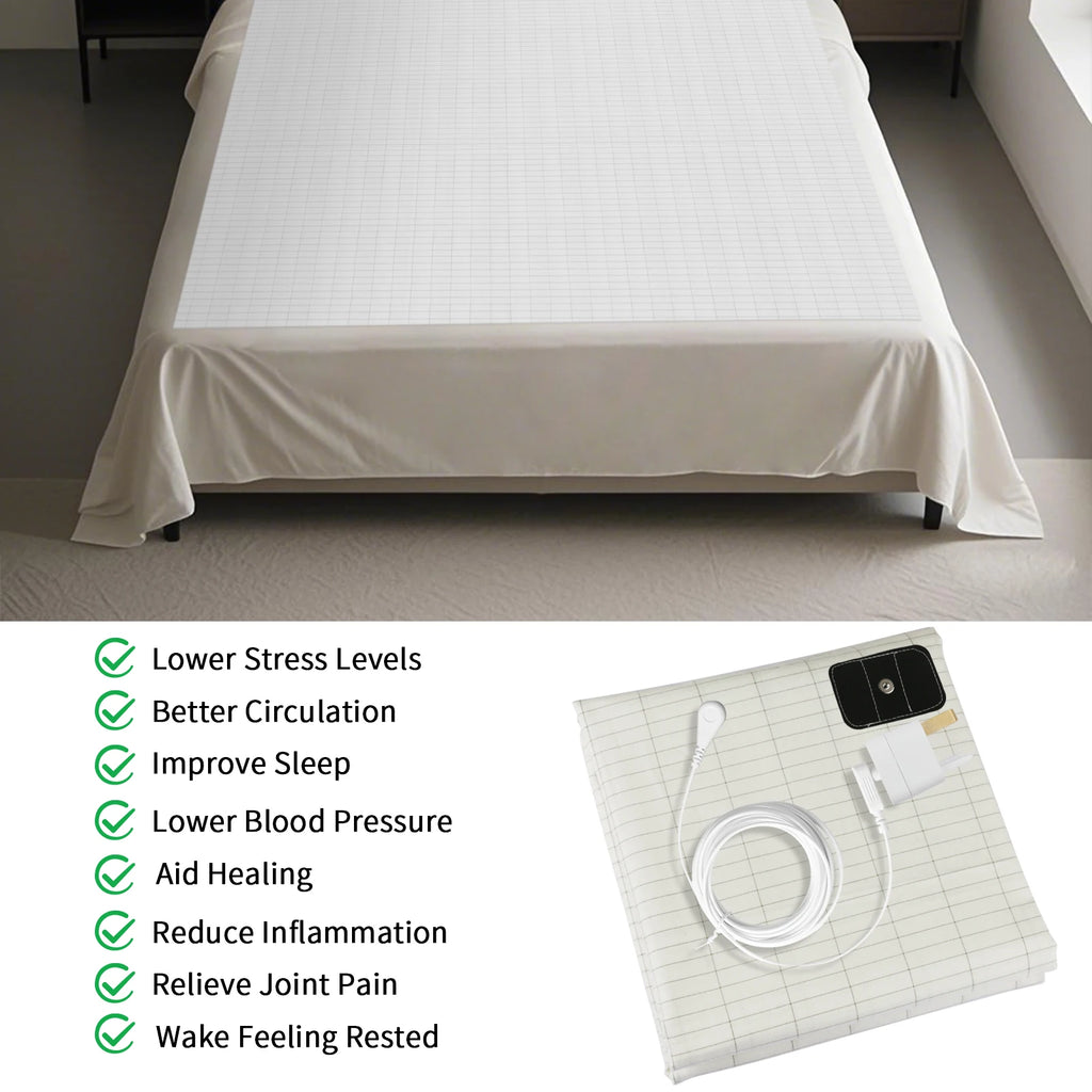 10% Silver Fiber Grounding Sheet Flat Bedsheet with Earthing Cord Organic Cotton Health Sheet Natural Wellness Release Stress
