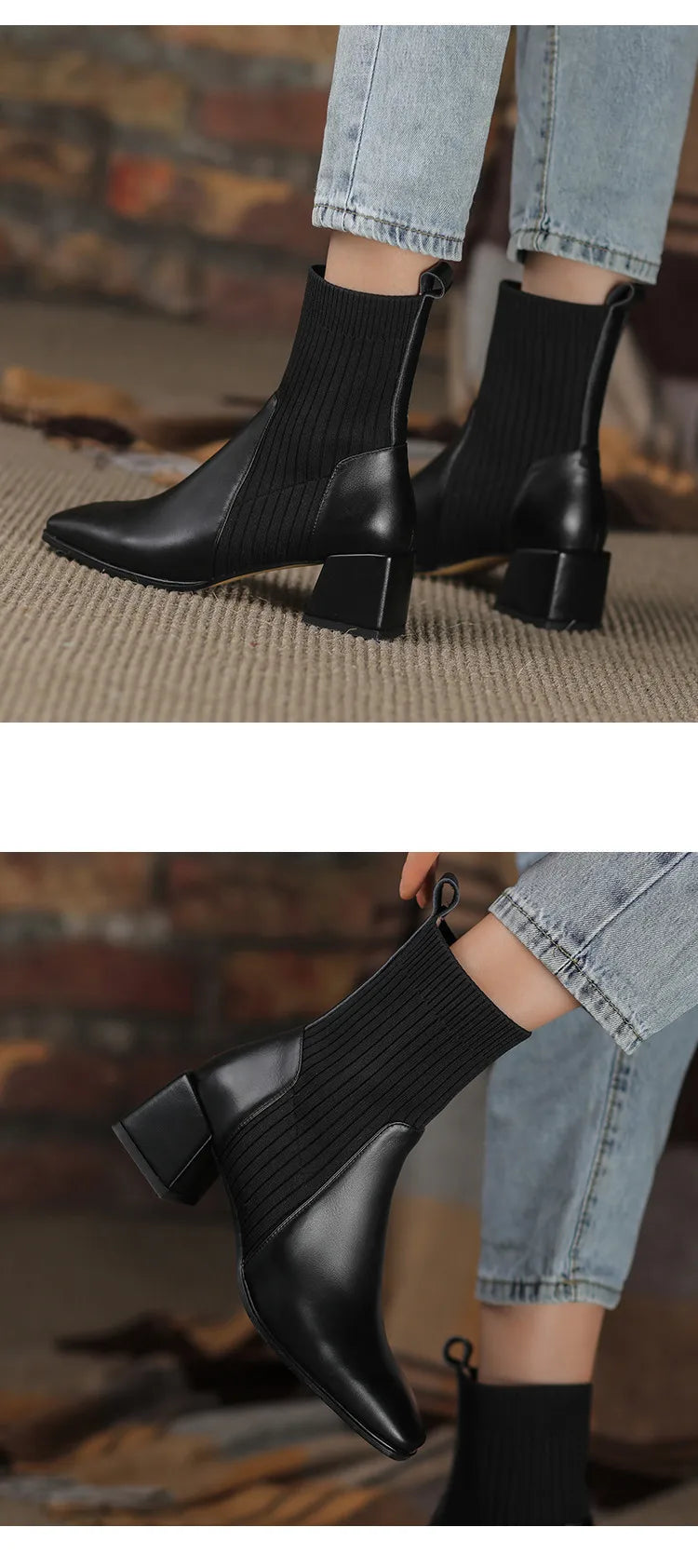 2023 Autumn Winter New Ankle Socks Shoes Women Fashion Large Size 43 Knitted Short Boots Women Slip on High Heels Botas De Mujer