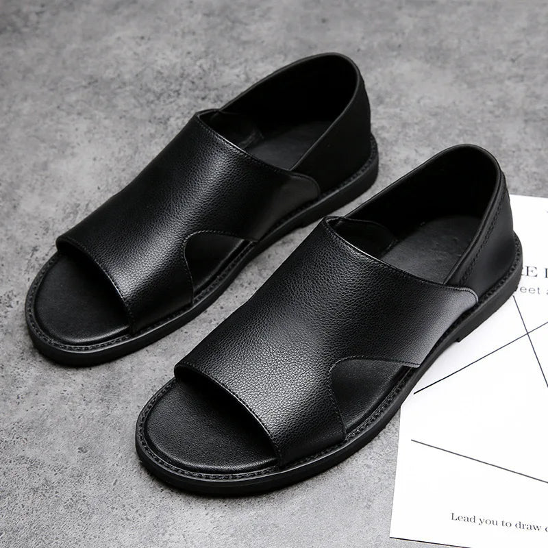 Hot Sale Summer Mens Sandals Pu Leather Designer Man Flat Shoes Slip on Beach Sandals High Quality Men Shoes Zapatos Para Hombre