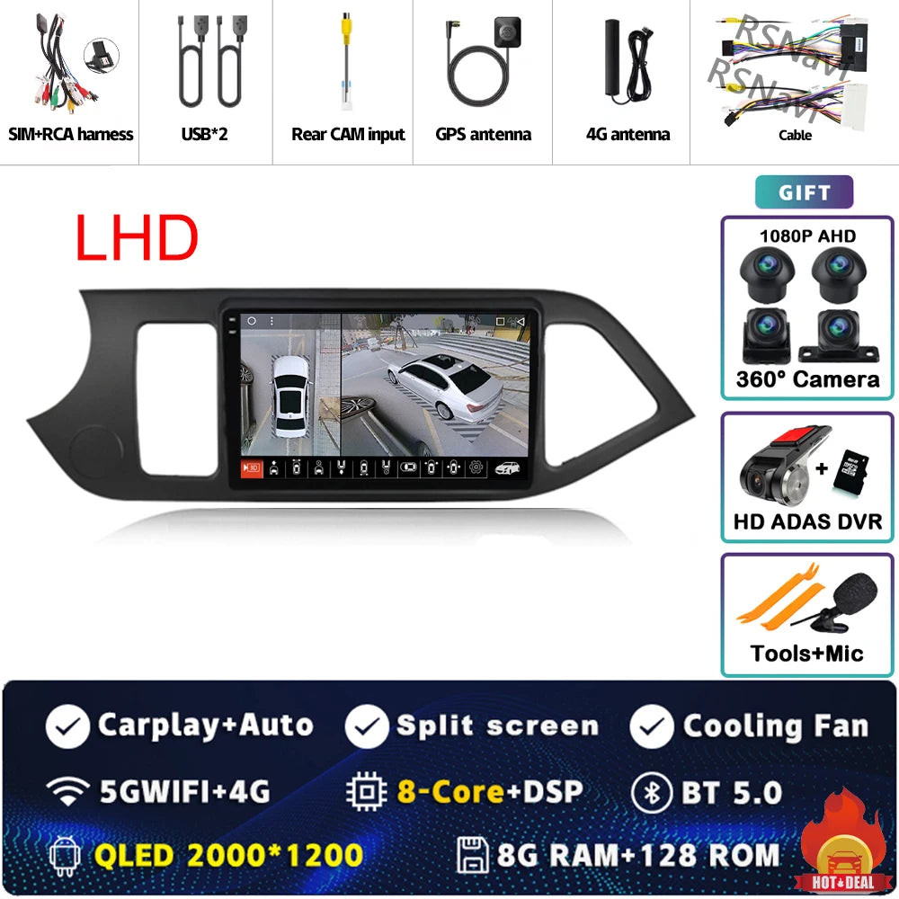 Android 15 For KIA Morning 2 picanto 2011-2017 LHD 2K QLED Android Car Radio Multimedia Video Player GPS Stereo CarPlay