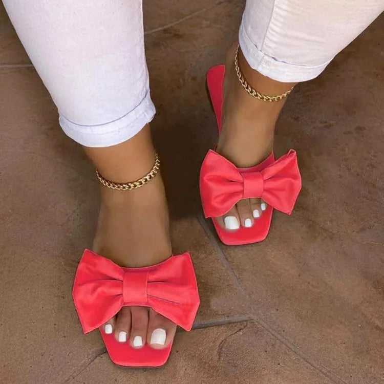 2023 Women Summer New Bow-knot Slippers Fashion Flat Large Size Candy Colors Sandals Female Sexy Casual Outdoor Beach Shoes