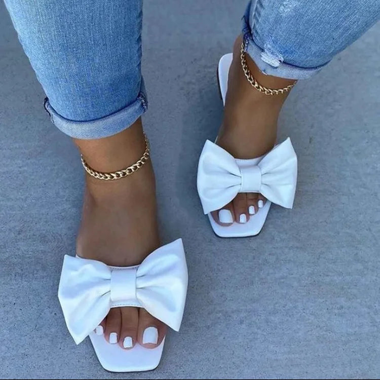 2023 Women Summer New Bow-knot Slippers Fashion Flat Large Size Candy Colors Sandals Female Sexy Casual Outdoor Beach Shoes