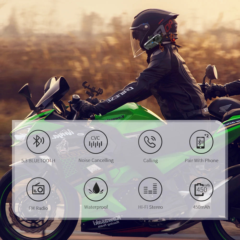 سماعة رأس خوذة بلوتوث 5.3 لاسلكية بدون استخدام اليدين طقم هاتف للدراجات النارية سماعة أذن مقاومة للماء مشغل موسيقى مكبر صوت موتو