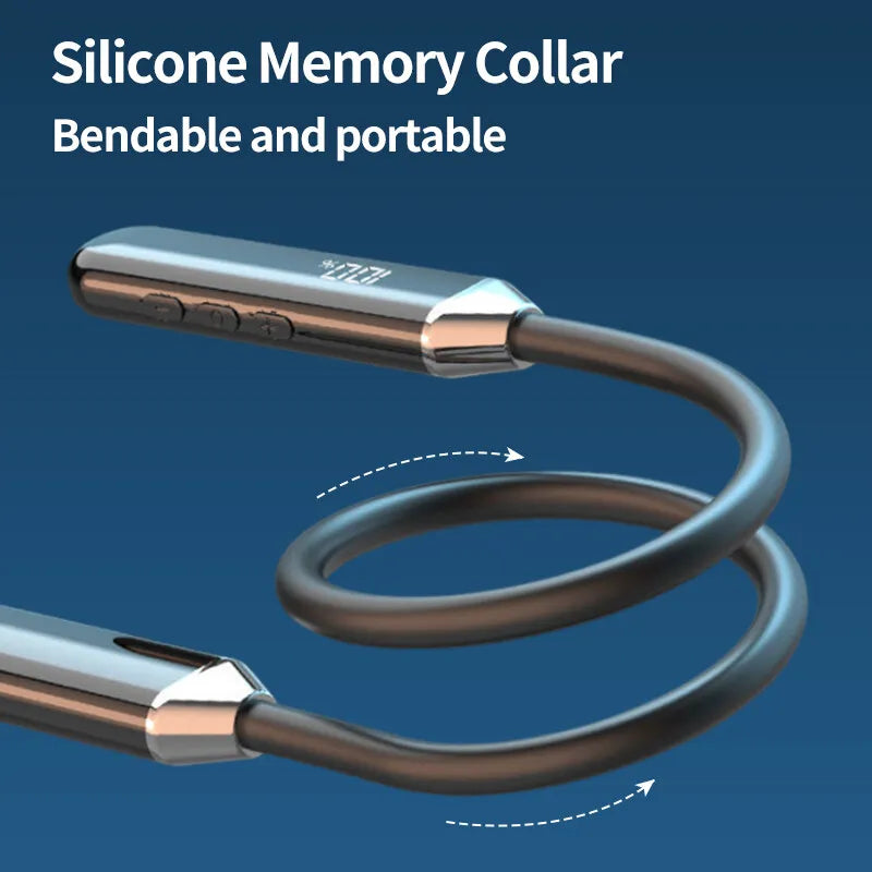 سماعة رأس بلوتوث لاسلكية مع شاشة رقمية LED وسماعة رأس معلقة على الرقبة يمكن إدخال بطاقة سماعات أذن بلوتوث رياضية للجري