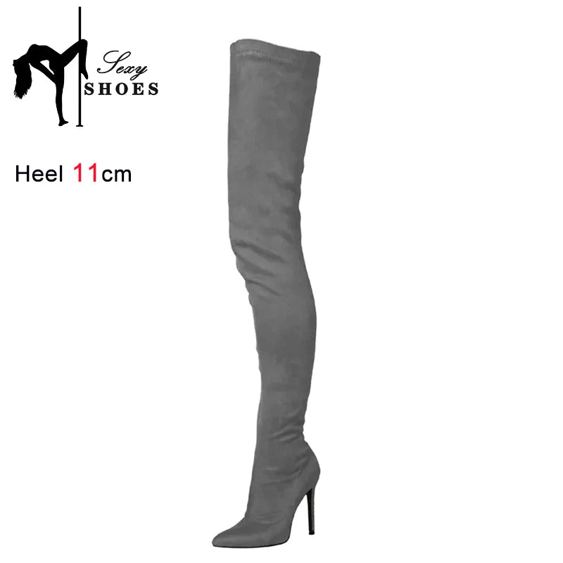 Stretch Slim Over-the-knee Boots Ladies Pointed Toe Stiletto Heels Autumn 2023 New Large Size Women Shoes Stage Show Thigh Boots