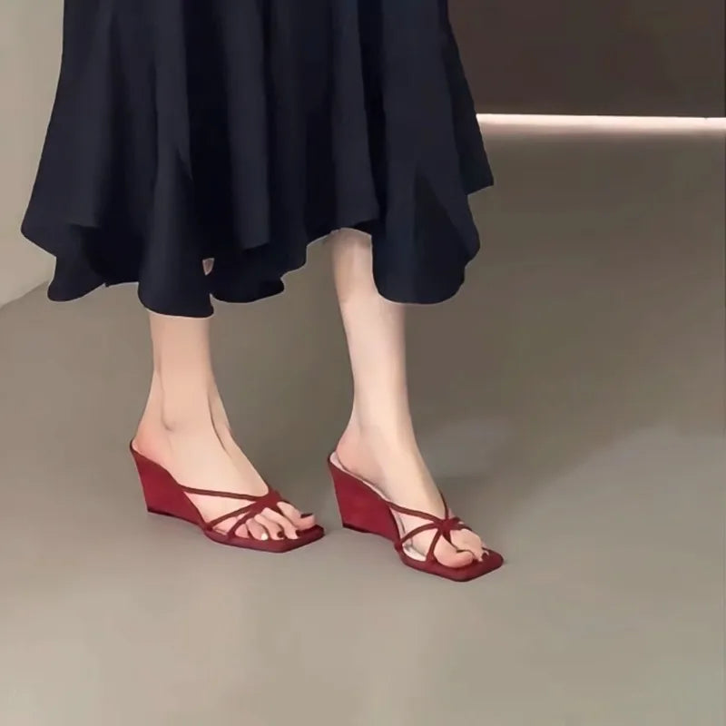 2024 Summer women's shoes temperament Slimming Lolita ins style retro bow floral wedge heeled luxury sandals  zapatillas mujer