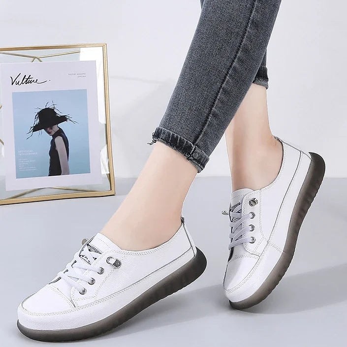 Genuine Leather Soft Sole Outdoor Summer Walking Vulcanized Shoes Women Jogging Sneakers Woman Flat Trainers Fitness Footwear