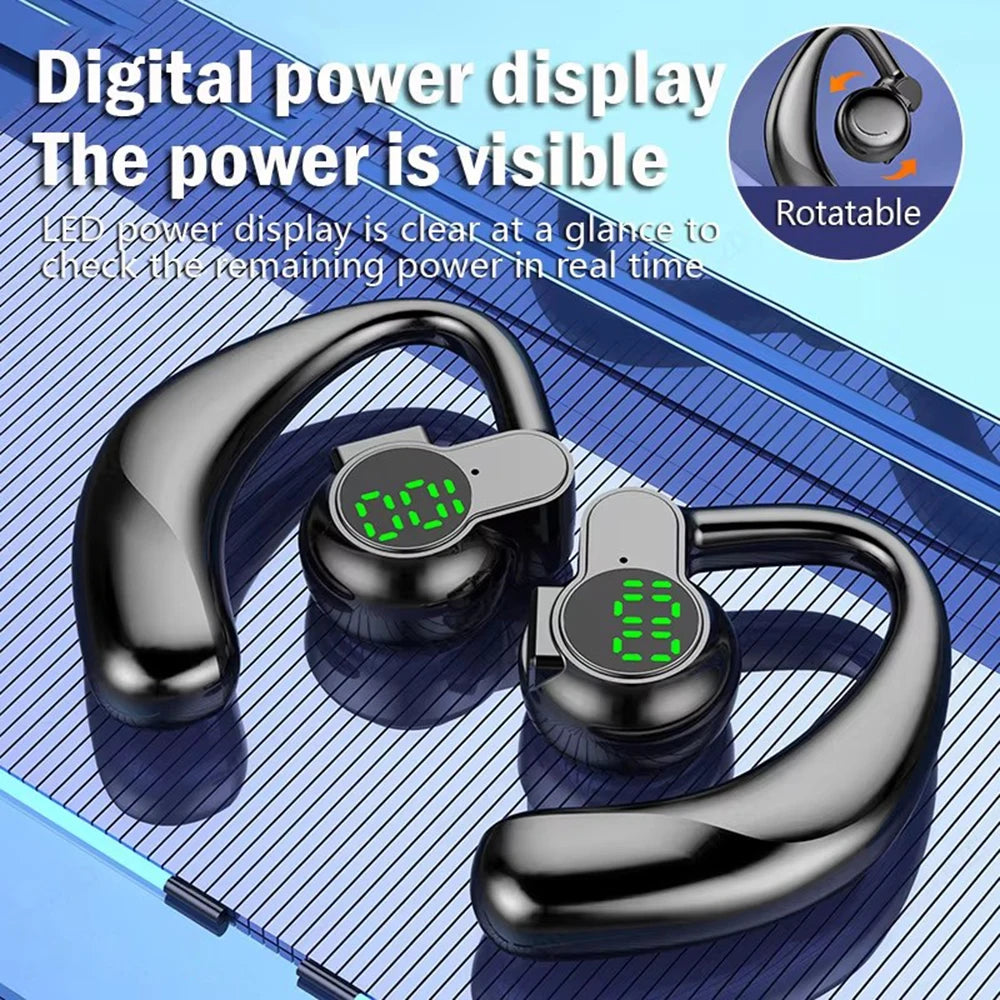 Bluetooth 5.4 Wireless Headset, Long Battery Life Hanging Ears,Start Noise Reduction Digital Display Sports Sleep Music Earring