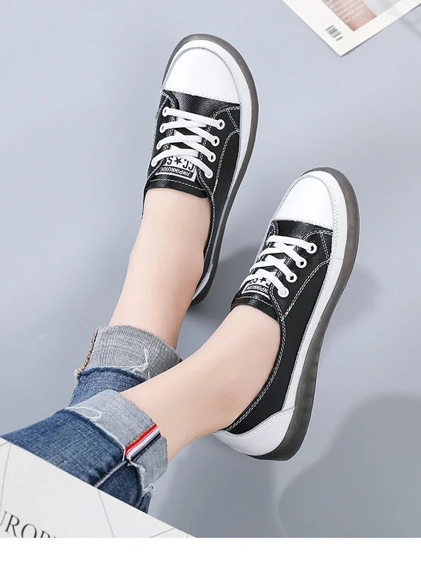 Genuine Leather Soft Sole Outdoor Summer Walking Vulcanized Shoes Women Jogging Sneakers Woman Flat Trainers Fitness Footwear