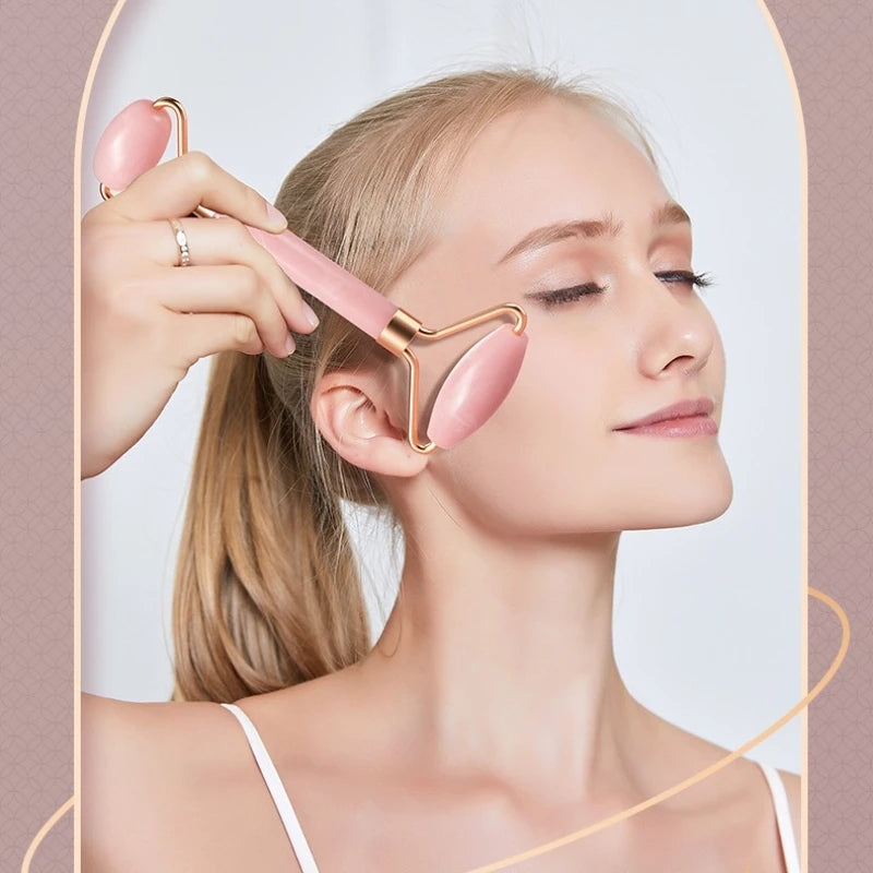 مجموعة مدلكة أسطوانية من الراتنج، محمولة وغير مصنوعة من اليشم، مدلكة للوجه، جهاز تدليك مزدوج الرأس، عصا تدليك للصحة والعافية