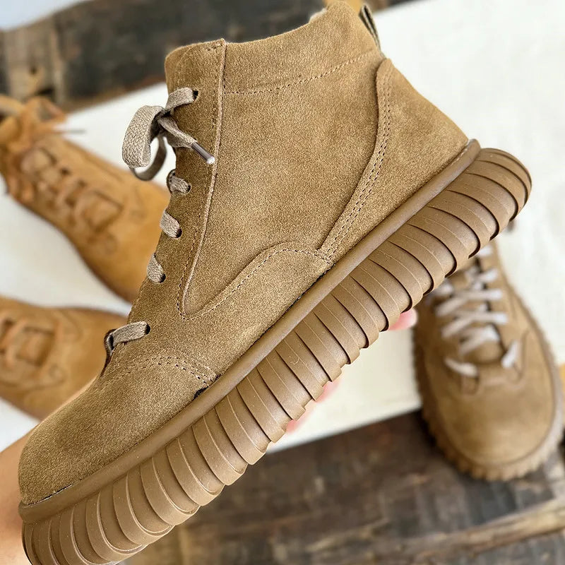 Careaymade-Wide Head Genuine Leather Women's Boots comfortable soft sole thick sole Boken warm Ankle Boots workwear short boots