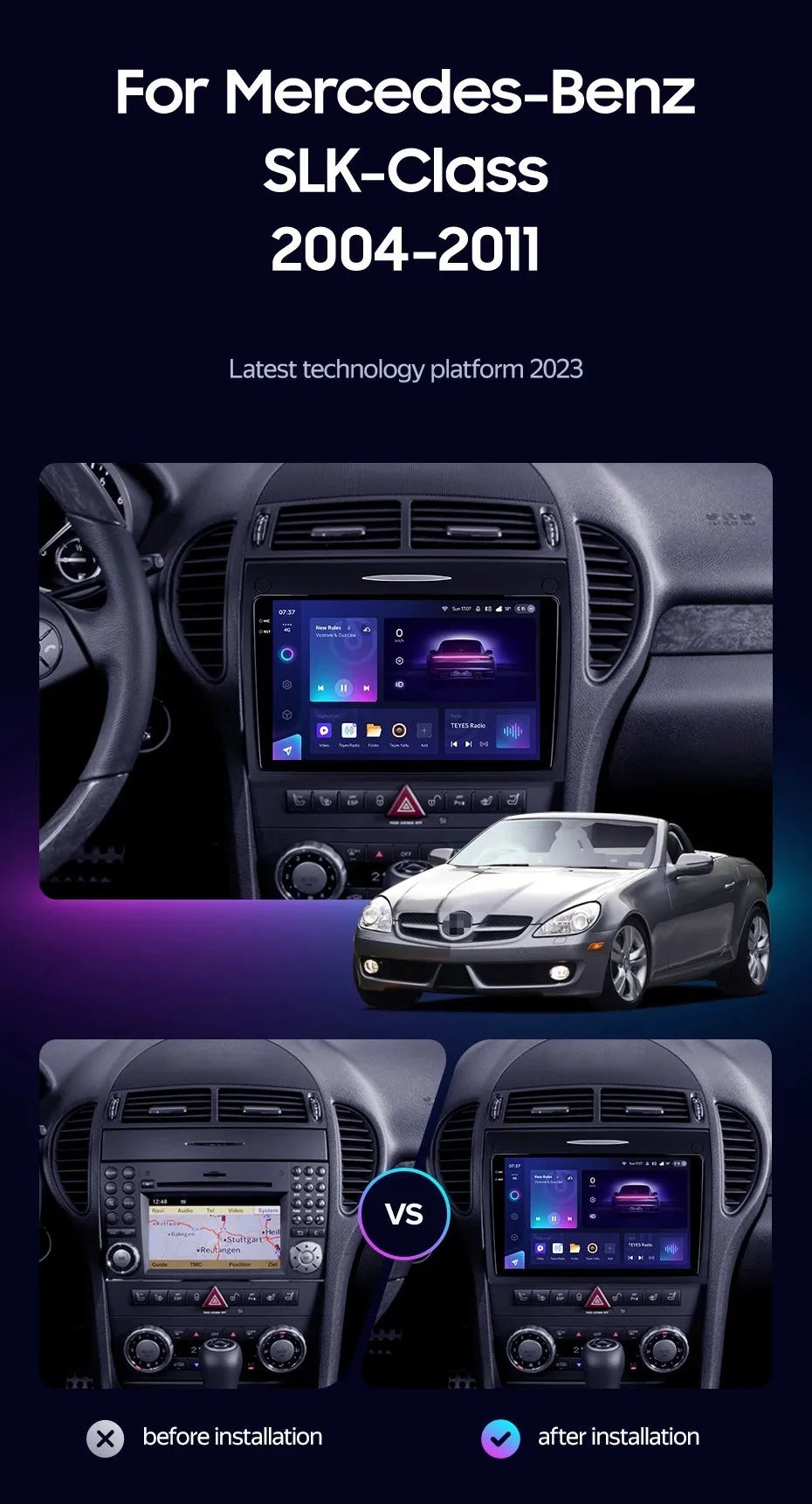 Android 15 For Benz SLK-Class R171 2004 - 2011 2K QLED Android Car Radio Multimedia Video Player GPS stereo CarPlay Head Unit 4G