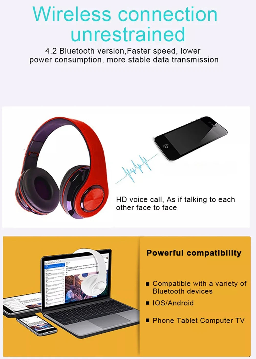 Headphones Bluetooth Headsets Gamer Surround Sound Stereo Wireless Earphone USB W/ MicroPhone Colourful Light PC Laptop Headset