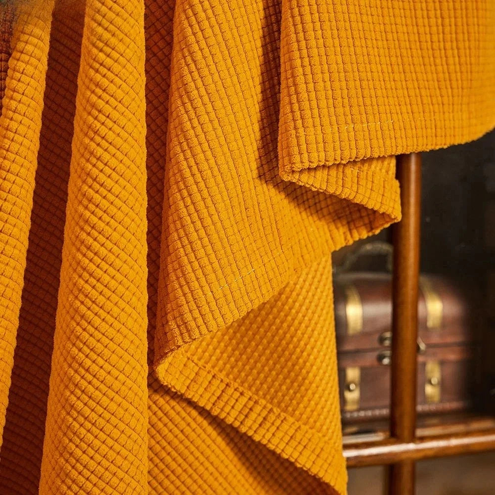 European Luxury Curtains for Living Room Rice Velvet Solid Color Blackout Velvet Bedroom Dining Study Hall Decor Custom Size