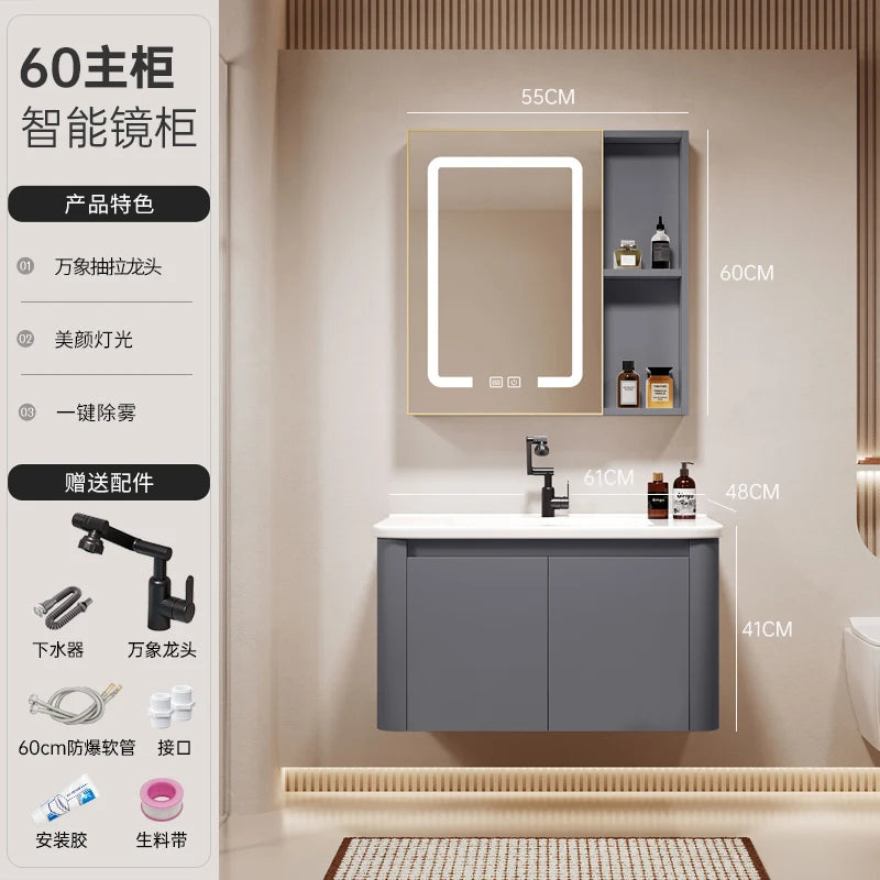 Standing Storage Bathroom Cabinet Shelf Light Mirror Organizer Bathroom Cabinet Vanity Shower Rack Banyo Dolabi Furniture