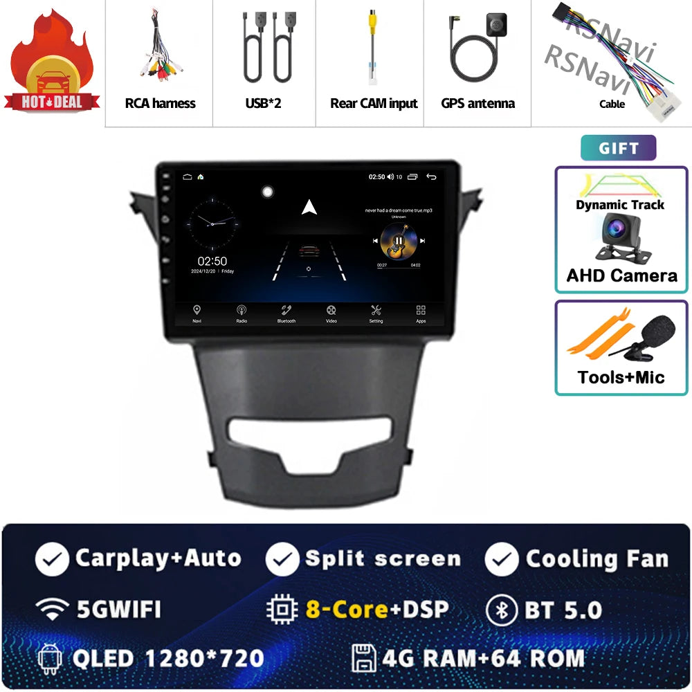 Android 15 For SsangYong Korando 3 Actyon 2 2013-2017 2K QLED Android Car Radio Multimedia Video Player GPS Stereo CarPlay 4G BT