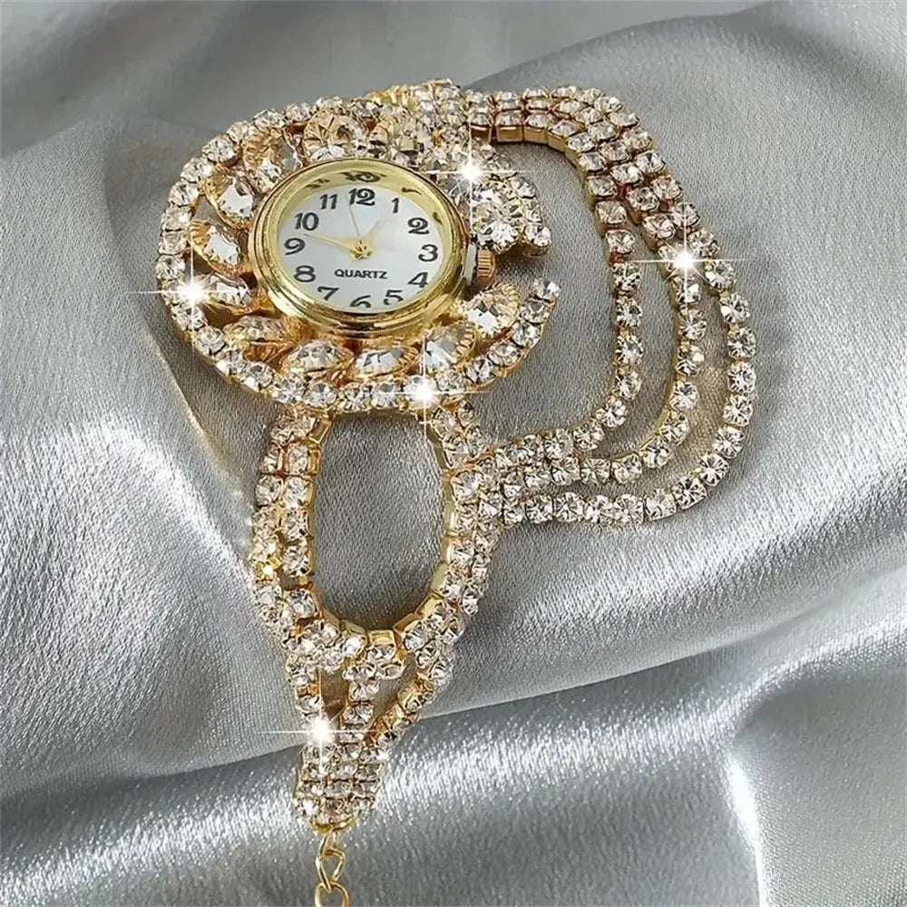 A stylish zinc alloy strap with charming round quartz women's watch with amphibole decoration without chronograph function, an e SwiftNest