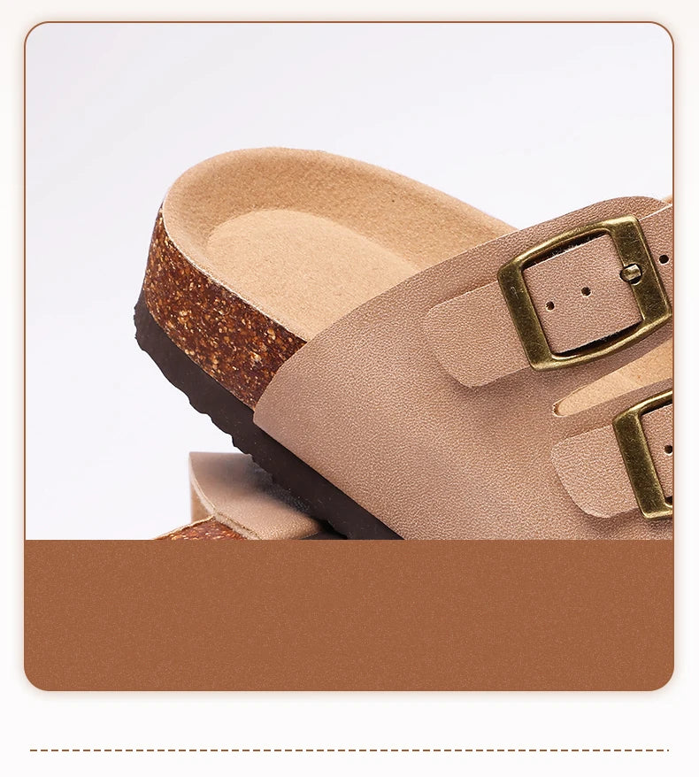 Comwarm Women New Clogs Slippers Summer Fashion Open Toe Beach Shoes With Double Buckle New Cork Footbed Mule Sandals Home Slide