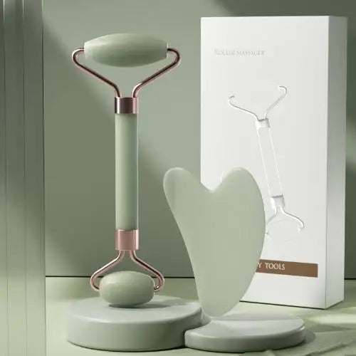 مجموعة مدلكة أسطوانية من الراتنج، محمولة وغير مصنوعة من اليشم، مدلكة للوجه، جهاز تدليك مزدوج الرأس، عصا تدليك للصحة والعافية