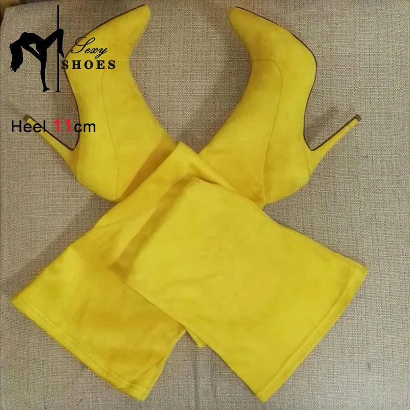 Stretch Slim Over-the-knee Boots Ladies Pointed Toe Stiletto Heels Autumn 2023 New Large Size Women Shoes Stage Show Thigh Boots