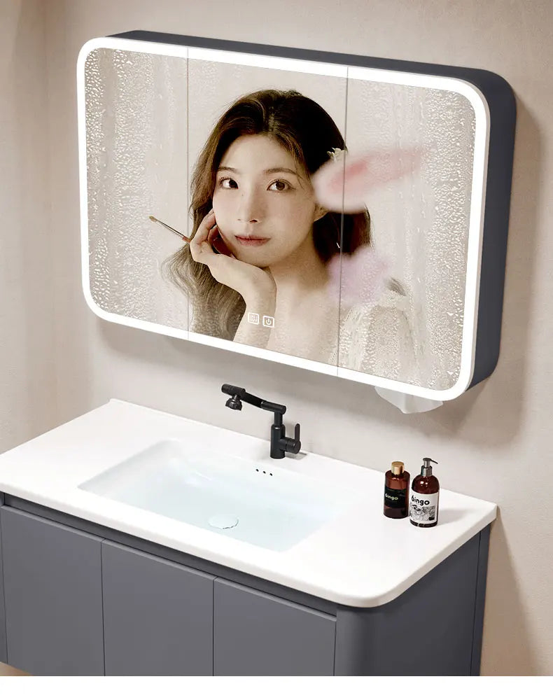 Standing Storage Bathroom Cabinet Shelf Light Mirror Organizer Bathroom Cabinet Vanity Shower Rack Banyo Dolabi Furniture