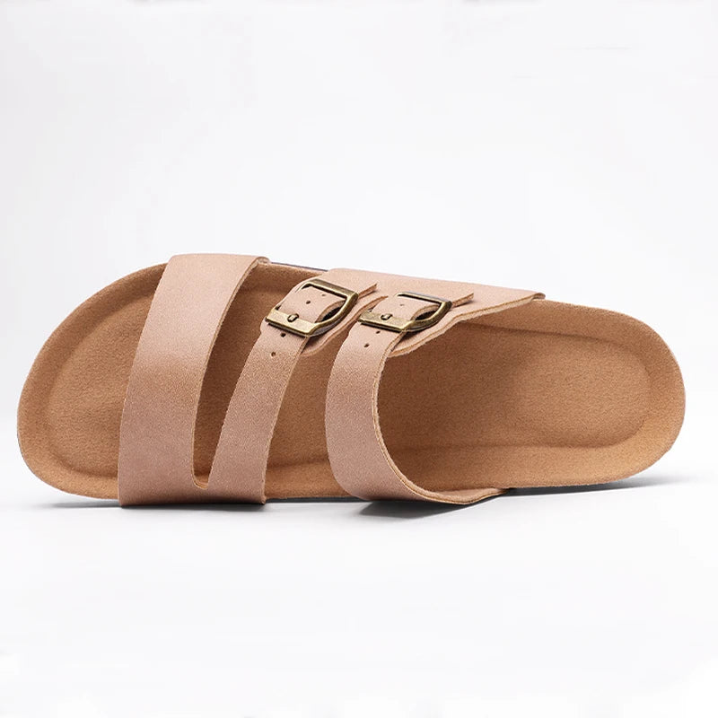 Comwarm Women New Clogs Slippers Summer Fashion Open Toe Beach Shoes With Double Buckle New Cork Footbed Mule Sandals Home Slide