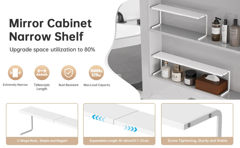 Mirror Cabinet Storage Box Bathroom Cabinet Partition Hanging Basket Organizer Cosmetics and Skin Care Products Bathroom Storage Rack