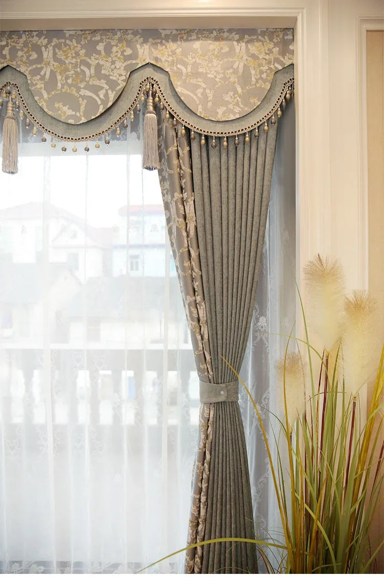 Custom Curtains for Living Room Simplicity Lace Splicing Green Chenille Blackout Embroidery Valance Tulle High Quality Fabric