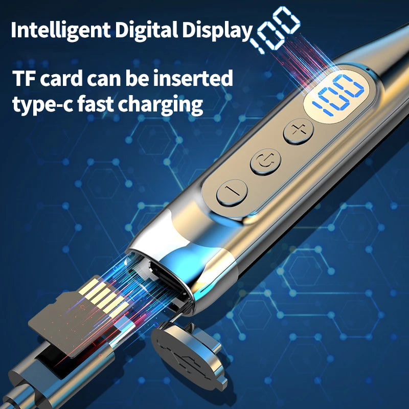 سماعة رأس بلوتوث لاسلكية مع شاشة رقمية LED وسماعة رأس معلقة على الرقبة يمكن إدخال بطاقة سماعات أذن بلوتوث رياضية للجري