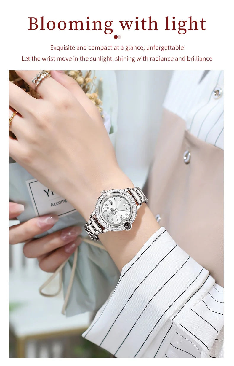 OLEVS 5588 Women's Watches Original Luxury Quartz Ladies Watch Diamond Bezel Wristwatch Waterproof Automatic Date Reloj Mujer SwiftNest