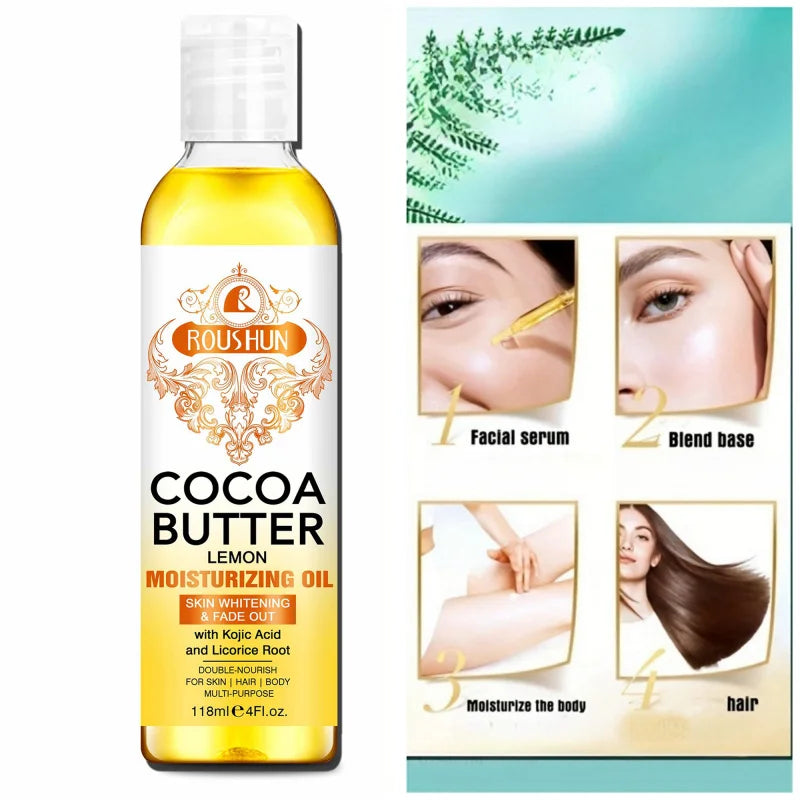 118ML Cocoa Butter Body OILlSkin care oil moisturizes and nourishes skin large capacity full body essential oil