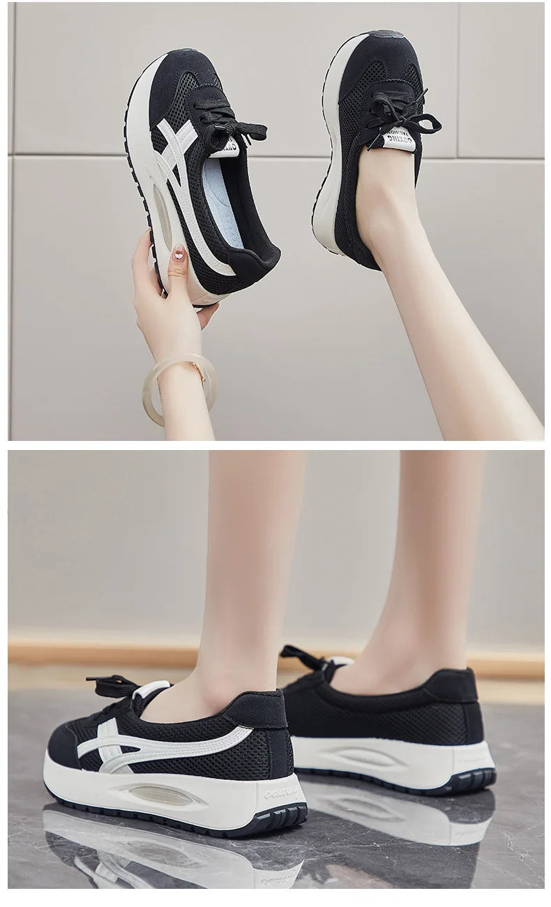 2024 Autumn New Mesh Casual Women's Flat Shoes Fashion Round Head Wedge Light and Smooth Women's Vulcanized Shoes