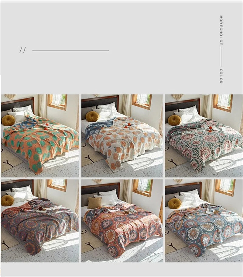 100% Cotton Muslin Bed Cover Breathable Muslin Bedspread Home Textile Adult Kids Jaccquard Sofa Bed Throw Blankets Bedsheet