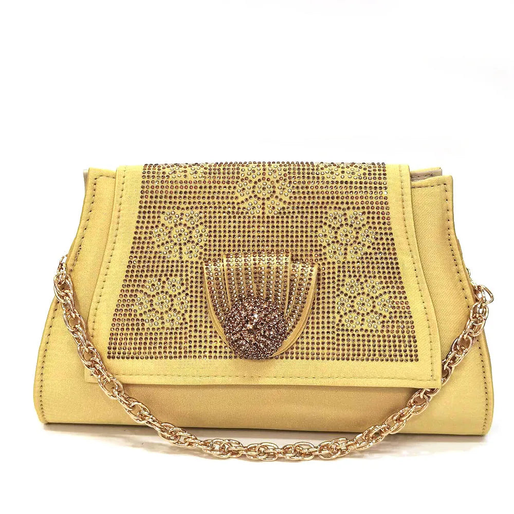 فينوس تشان 2024، تصميم إيطالي، حذاء زفاف ذهبي اللون، حقيبة، مزينة بالألماس، إغلاق معدني