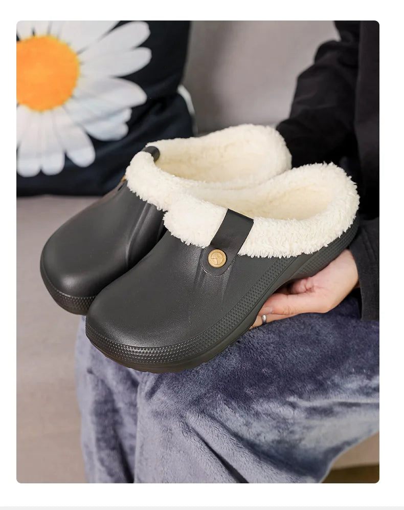 Waterproof Mule Clogs Men Slippers Winter Warm Unisex Fur Slippers House Room Slippers Trend Indoor Floor Shoes Slides For Women