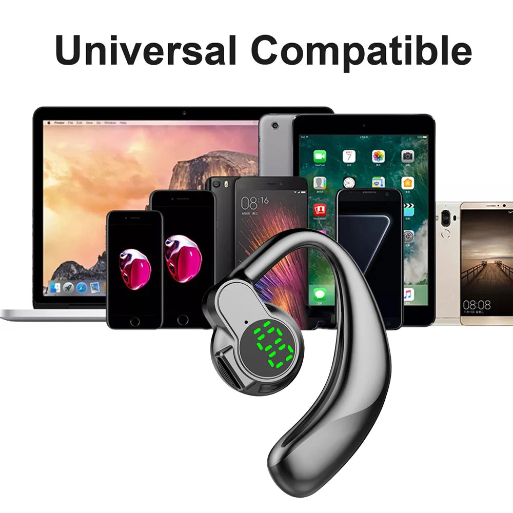 Bluetooth 5.4 Wireless Headset, Long Battery Life Hanging Ears,Start Noise Reduction Digital Display Sports Sleep Music Earring