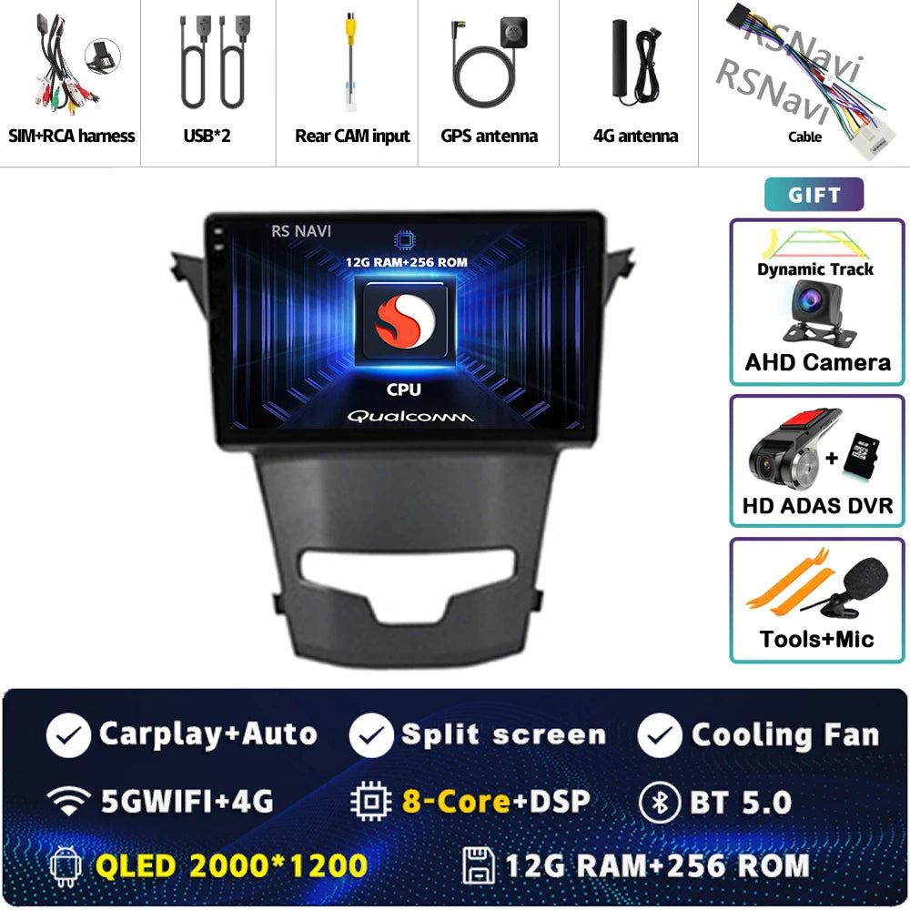 Android 15 For SsangYong Korando 3 Actyon 2 2013-2017 2K QLED Android Car Radio Multimedia Video Player GPS Stereo CarPlay 4G BT