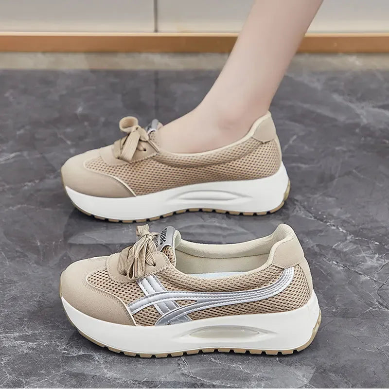 2024 Autumn New Mesh Casual Women's Flat Shoes Fashion Round Head Wedge Light and Smooth Women's Vulcanized Shoes