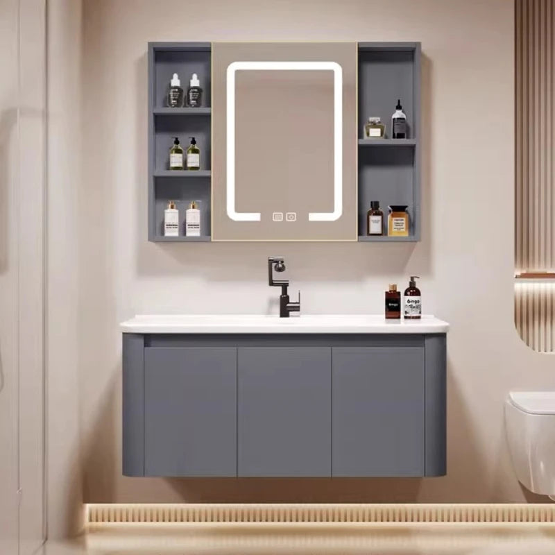 Standing Storage Bathroom Cabinet Shelf Light Mirror Organizer Bathroom Cabinet Vanity Shower Rack Banyo Dolabi Furniture