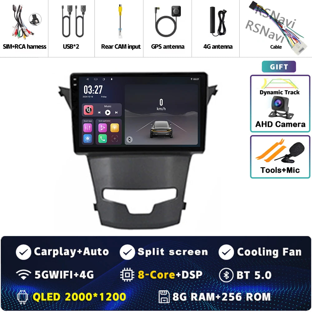 Android 15 For SsangYong Korando 3 Actyon 2 2013-2017 2K QLED Android Car Radio Multimedia Video Player GPS Stereo CarPlay 4G BT